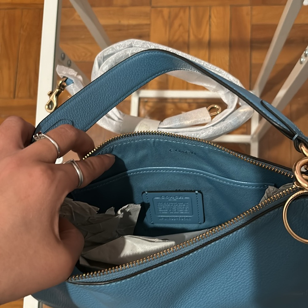 Coach Blue Leather Shoulder Bag with Rose/Gold Hardware NWOT. - Picture 5 of 6